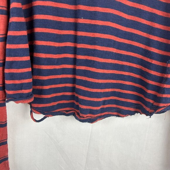 We the Free Burnt Red Blue Mix It Stripe Tee Women Small Long Sleeves Distressed - Picture 7 of 10